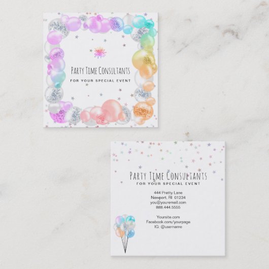 *~* Festive Party Balloons Rainbow Event Planner Vierkante Visitekaartje (Voorkant / Achterkant)