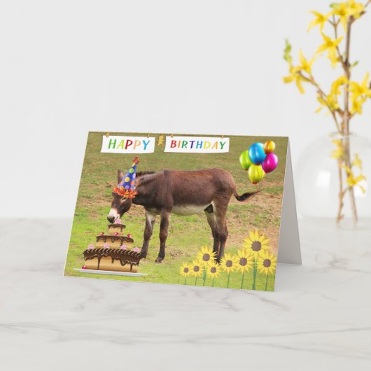 Festive Party Donkey Funny Birthday Kaart (Gele Bloem)