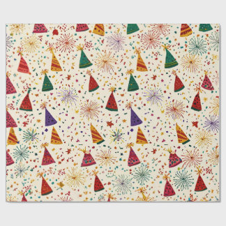 Festive Party Hats & Fireworks Seamless Pattern  Cadeaupapier