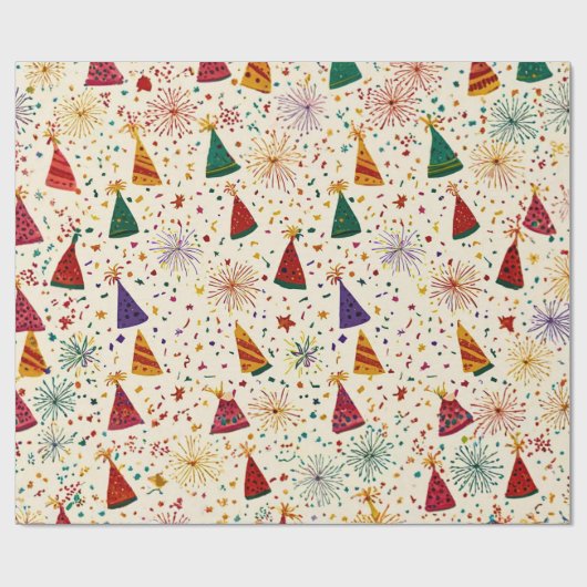 Festive Party Hats & Fireworks Seamless Pattern  Cadeaupapier (Vlak)