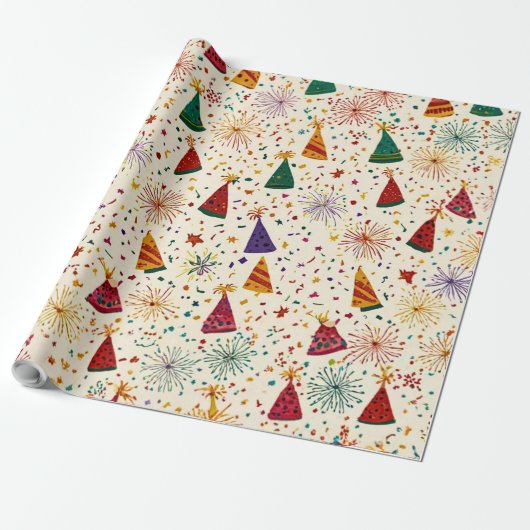 Festive Party Hats & Fireworks Seamless Pattern  Cadeaupapier (Uitgerold)