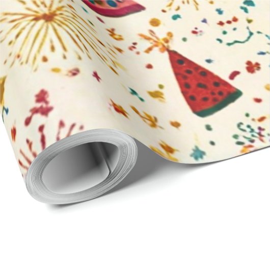 Festive Party Hats & Fireworks Seamless Pattern Cadeaupapier (Rol Hoek)