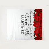 Festive Passion Red Roses Mr. en Mrs Wedding Tapes Wandkleed (Voorkant (horizontaal))