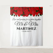 Festive Passion Red Roses Mr. en Mrs Wedding Tapes Wandkleed (Voorkant)