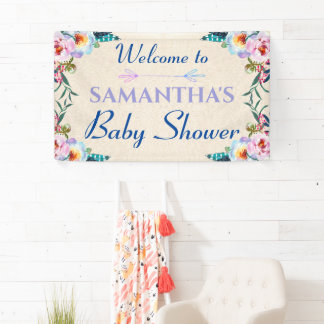 Festive Pastel Boho Floral Baby shower Welkom Spandoek