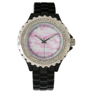 Festive Pastel Pink happy Clouds Horloge
