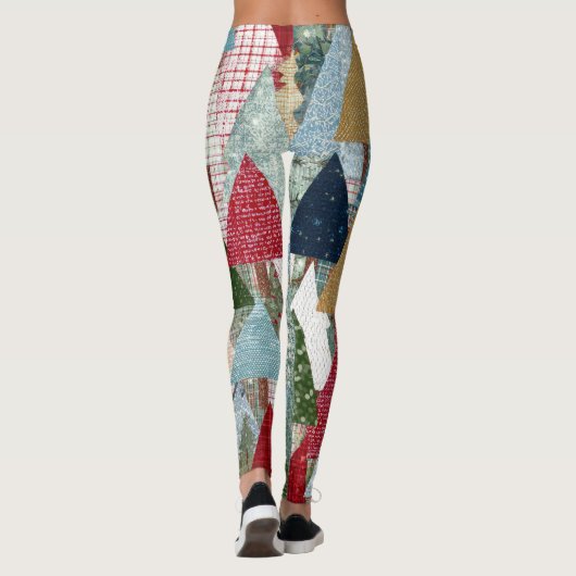 Festive Patchwork Christmas Tree Pattern Leggings (Achterkant)