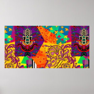 Festive patchwork in indian , turks , italiaans ,  poster
