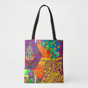 Festive patchwork in indian , turks , italiaans , tote bag