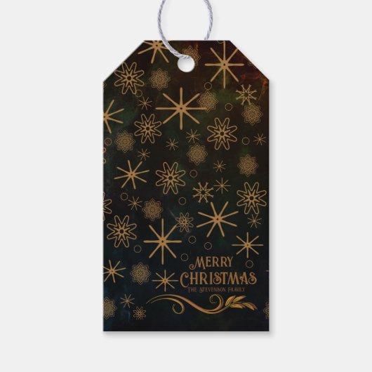 Festive Pattern BLACK GOLD Merry Christmas Cadeaulabel (Voorkant)