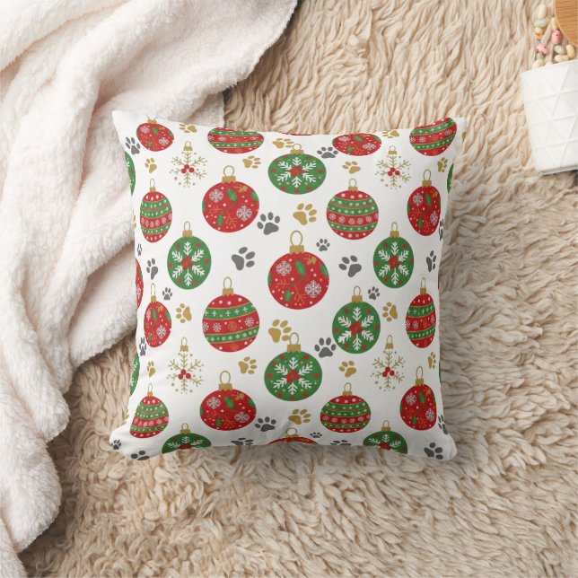 Festive Paw Print Christmas Ornament Pillow Kussen (Deken)