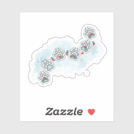 Festive Paw Prints Christmas Holly & Snowflake  Sticker