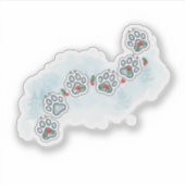 Festive Paw Prints Christmas Holly & Snowflake  Sticker (Voorkant)
