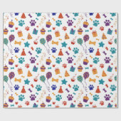Festive Paw Prints & Party Treats Pet Anniversary Cadeaupapier (Vlak)