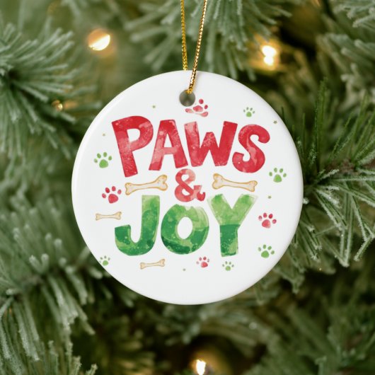 Festive "Paws and Joy" Christmas Pet Lover Holiday Keramisch Ornament (Boom)