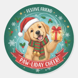 Festive Paws & Holiday JoySticker Ronde Sticker