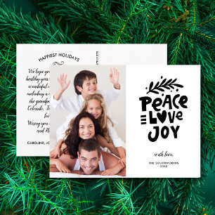 Festive Peace Love Joy, Familie Foto Kerstmis Briefkaart