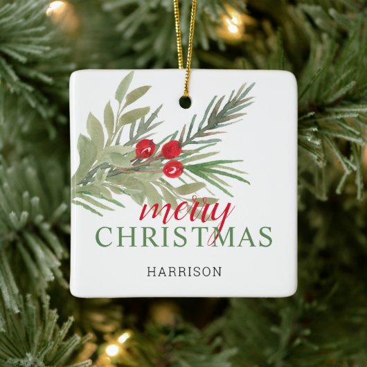 Festive Peace on Earth 3-foto's Keramisch Ornament (Boom)