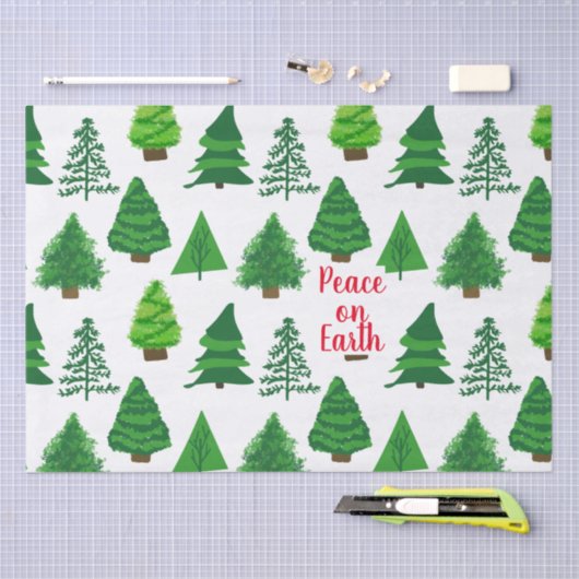 Festive Peace on Earth Kerstbomen Patter Tissuepapier (Craft)