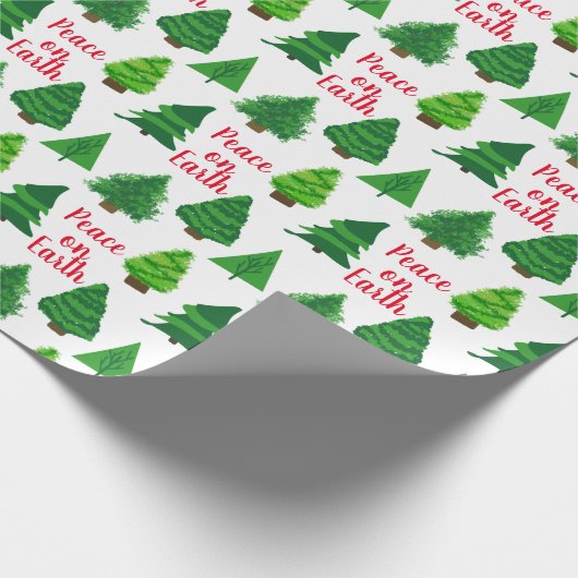 Festive Peace on Earth Kerstbomen Pattern Cadeaupapier (Hoek)