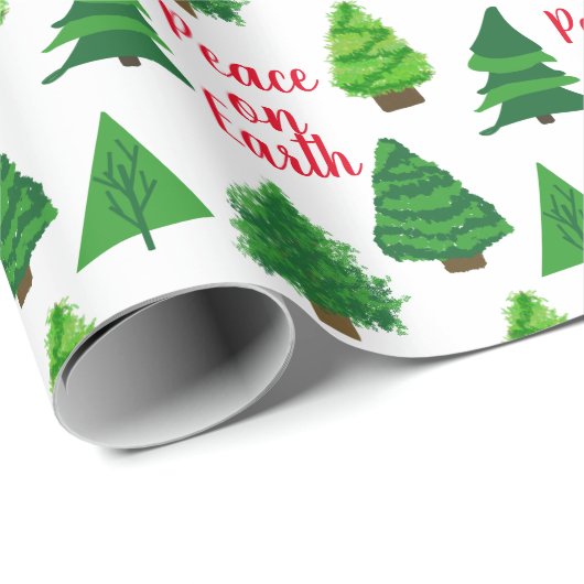 Festive Peace on Earth Kerstbomen Pattern Cadeaupapier (Rol Hoek)