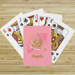 Festive Peachy 50 jaar geboortedag herdenking Pokerkaarten