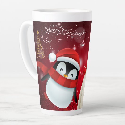 Festive PENGUIN & BEAR MERRY CHRISTMAS Latte Mug  Latte Mok (Linkerhoek)