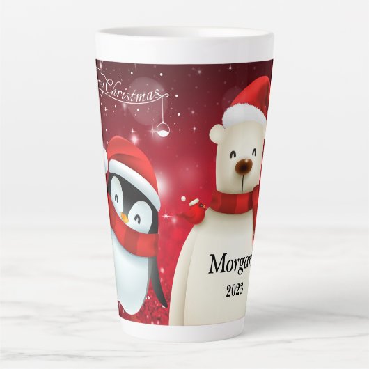 Festive PENGUIN & BEAR MERRY CHRISTMAS Latte Mug  Latte Mok (Voorkant)