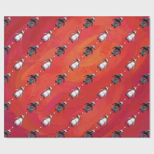 Festive Penguin in a Santa Hat Pattern Cadeaupapier (Vlak)