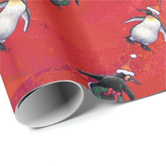 Festive Penguin in a Santa Hat Pattern Cadeaupapier (Rol Hoek)