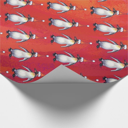 Festive Penguin in a Santa Hat Pattern Cadeaupapier (Hoek)