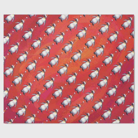 Festive Penguin in a Santa Hat Pattern Cadeaupapier (Vlak)