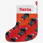 Festive Penguin in a Santa Hat Pattern Grote Kerstsok (Achterkant)