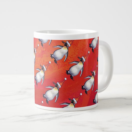 Festive Penguin in a Santa Hat Pattern Grote Koffiekop (Voorkant rechts)