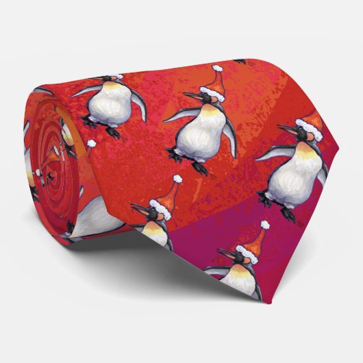 Festive Penguin in a Santa Hat Pattern Stropdas (Opgerold)