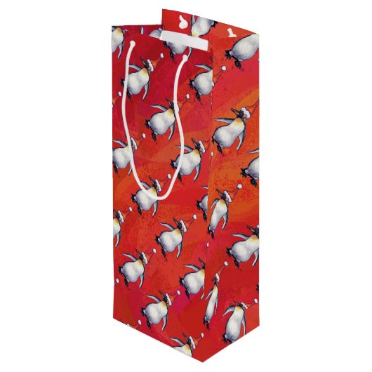 Festive Penguin in a Santa Hat Pattern Wijn Cadeautas (Achterkant Gekanteld)