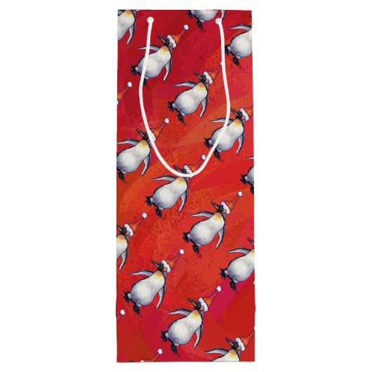 Festive Penguin in a Santa Hat Pattern Wijn Cadeautas (Achterkant)