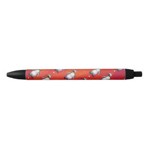 Festive Penguin in a Santa Hat Pattern Zwarte Inkt Pen