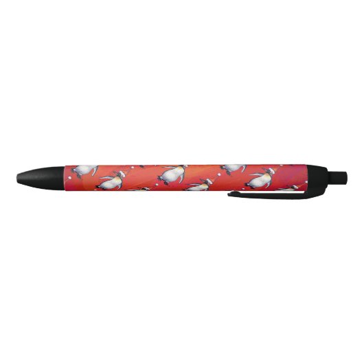 Festive Penguin in a Santa Hat Pattern Zwarte Inkt Pen (Bodem)