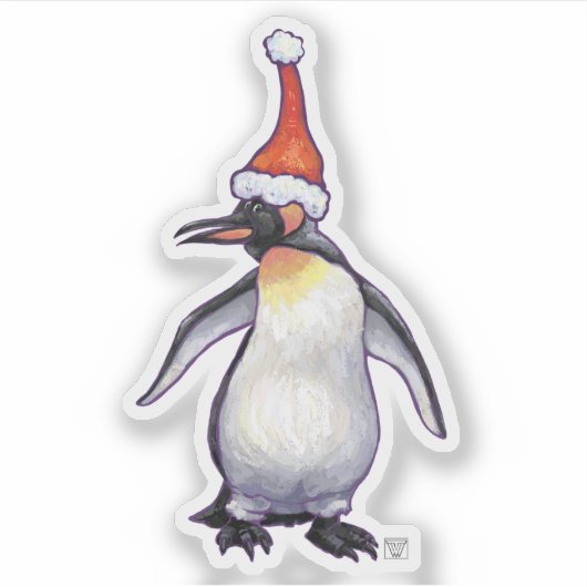 Festive Penguin in a Santa Hat Sticker (Voorkant)