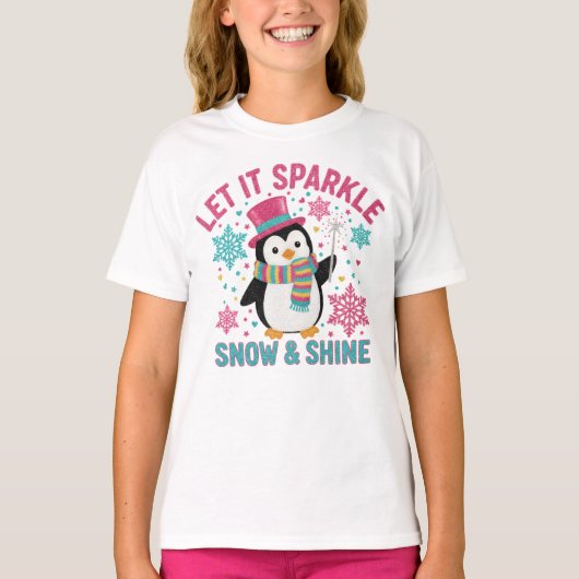 Festive Penguin Kids Tee – Snow & Shine Winter Shi T-shirt (Voorkant)