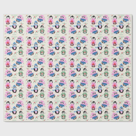 Festive Penguins Pattern Christmas Wrapping Paper Cadeaupapier (Vlak)