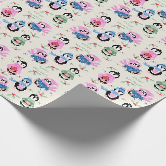 Festive Penguins Pattern Christmas Wrapping Paper Cadeaupapier (Hoek)
