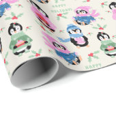 Festive Penguins Pattern Christmas Wrapping Paper Cadeaupapier (Rol Hoek)