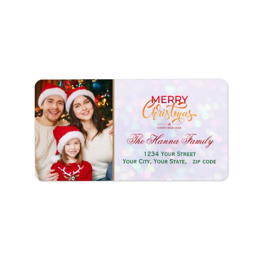Festive Personalized Family Photo "Merry Christmas Etiket (Voorkant)