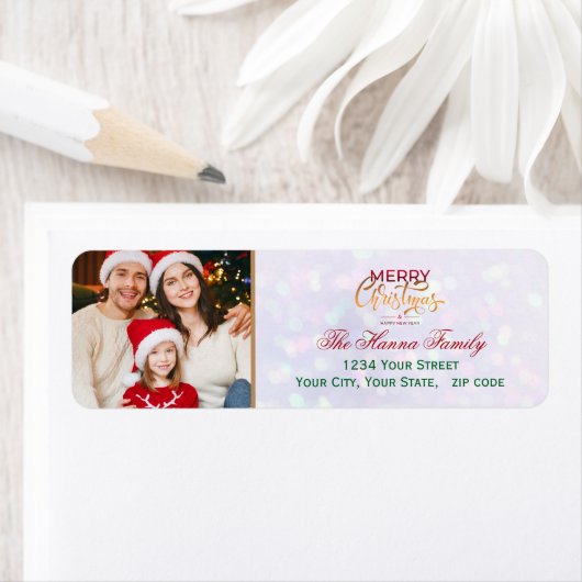 Festive Personalized Family Photo Merry Christmas Etiket (Insitu)