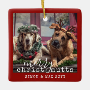 Festive Personalized Funny Dogs Photo ChristusMUTT Keramisch Ornament