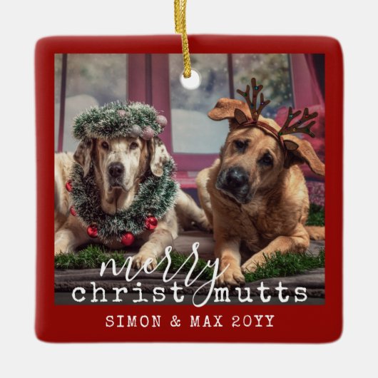 Festive Personalized Funny Dogs Photo ChristusMUTT Keramisch Ornament (Voorkant)