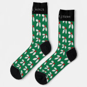 Festive Personalized Holly Berry Green Christmas Sokken (Links)
