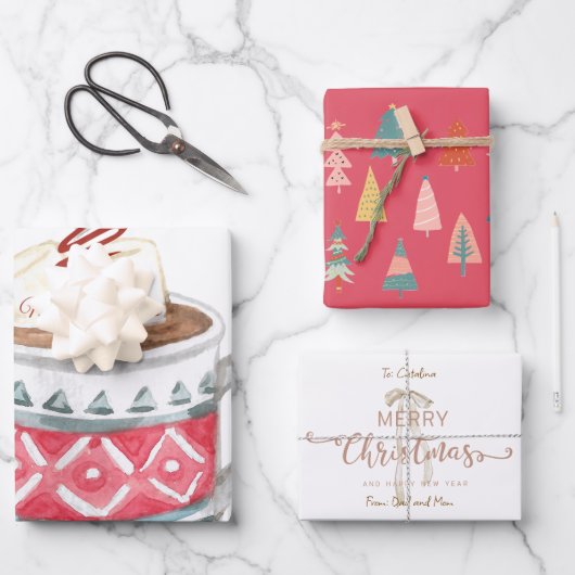Festive Personalized Hot Cocoa Christmas  Inpakpapier Vel (Voorkant)
